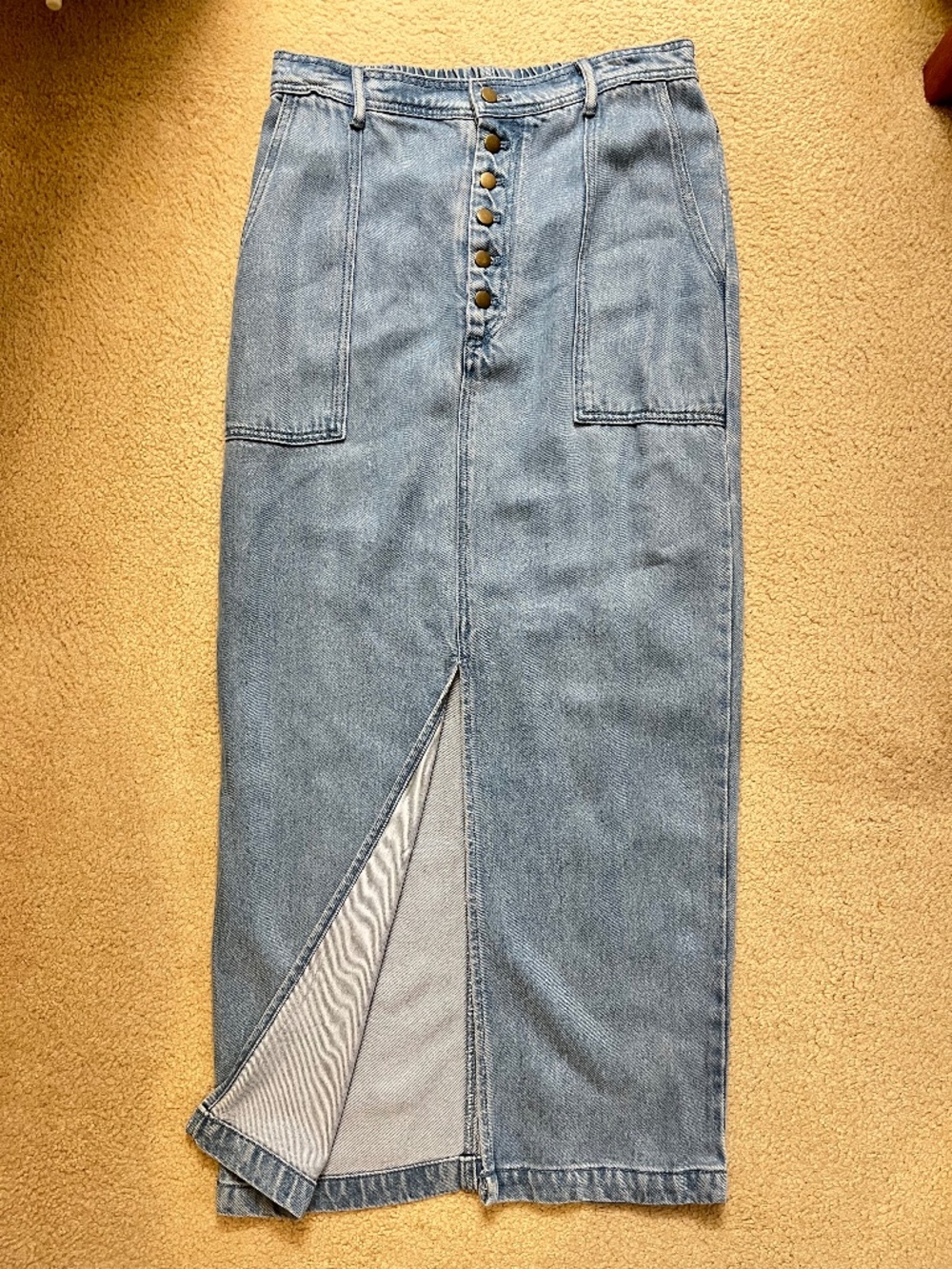 YFB - Maxi Jean Skirt with Buttons, Front Middle Slit, Front and Back Pockets